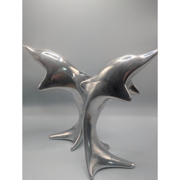 HOSELTON ALUMINUM LEAPING  DOLPHIN FIGURINES, MADE IN CANADA - 8" TALL - Picture 4 of 6